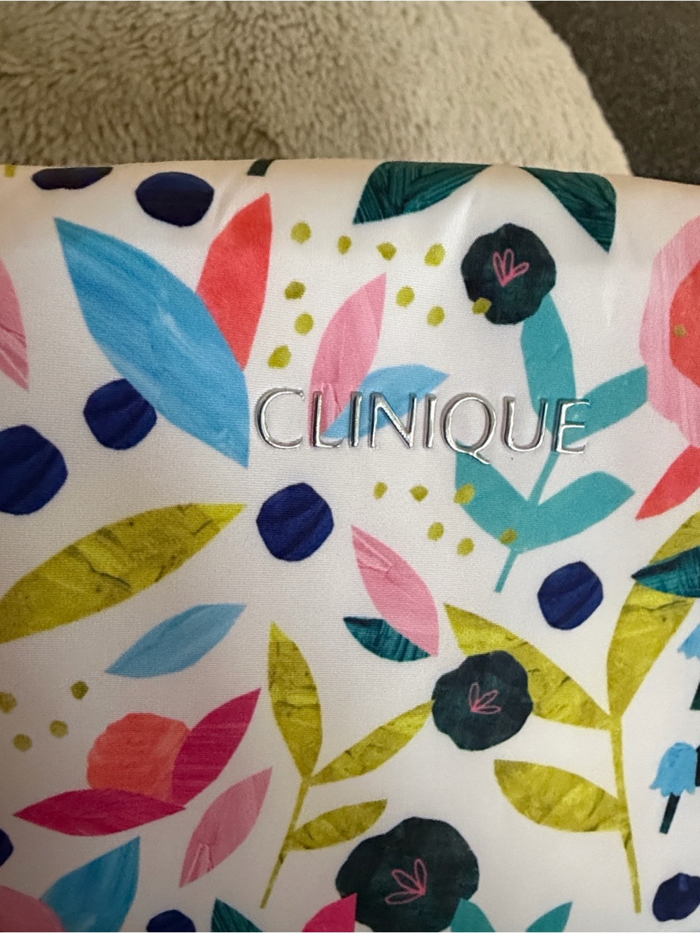 Clinique Floral Cosmetic Bag In White With Pink & Blue View 3